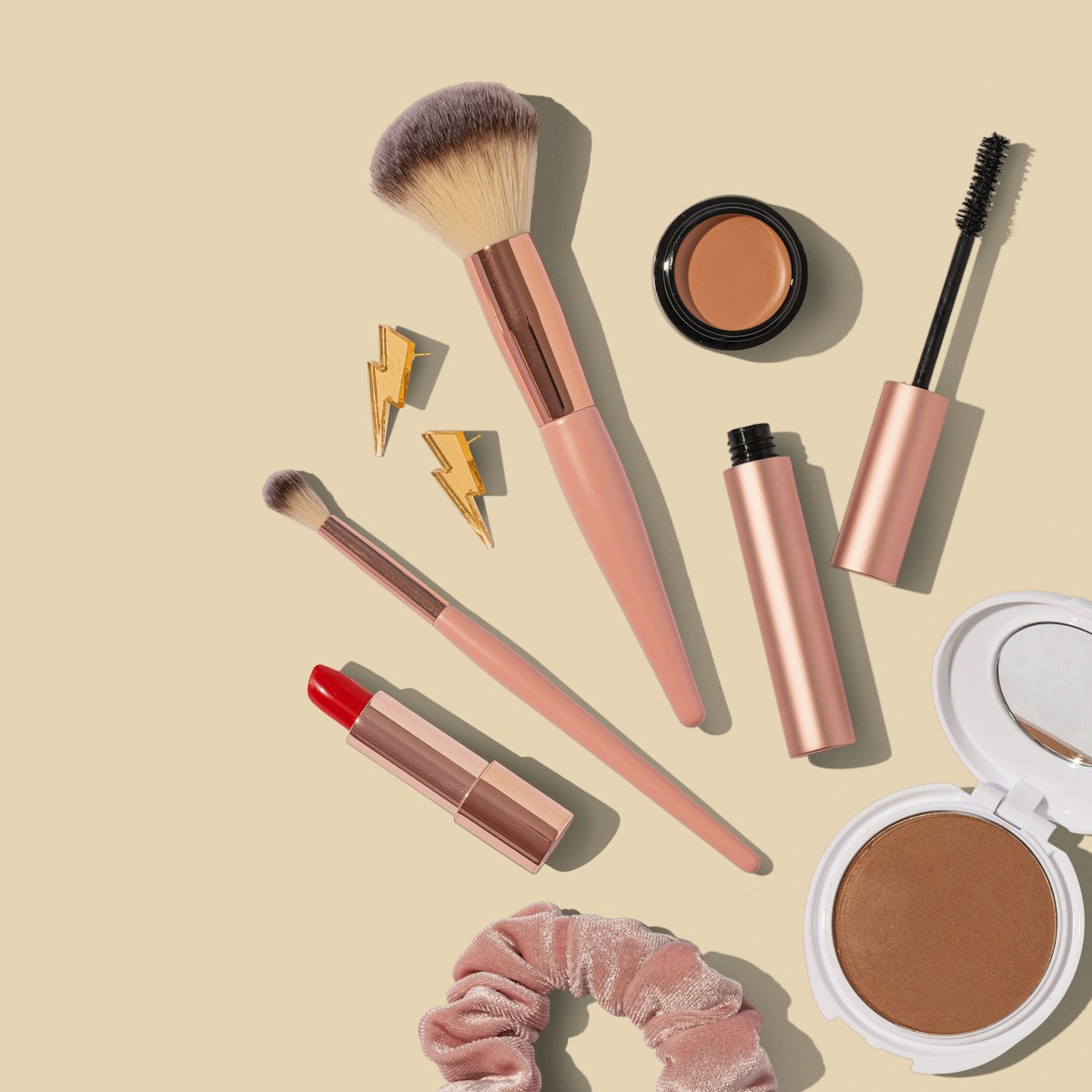 Beauty products arranged for AI product photography